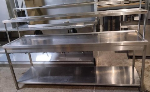 Τραπέζι Ανοξείδωτο Λαντζωτό Με Ράφι 231x70x120Cm Μεταχειρισμένο 